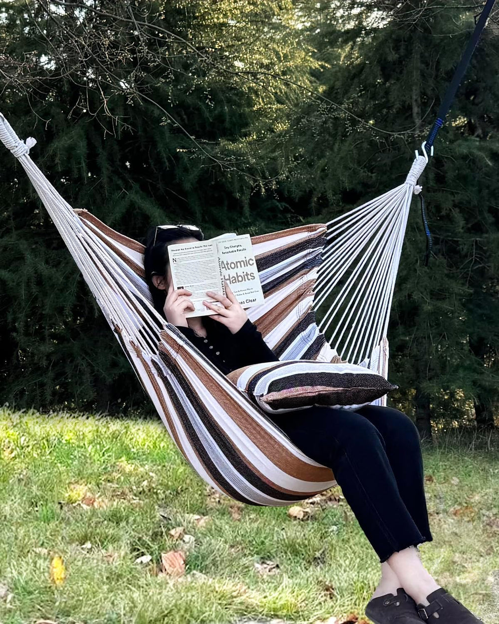 Halalona Hammock Chair Hanging Hammock Chair Rope Swing 2 Cushions Included-S...