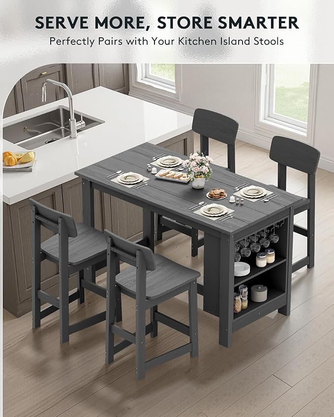 SERWALL Outdoor Bar Table, All Weather HDPE 36" Counter Height Dining Ta...