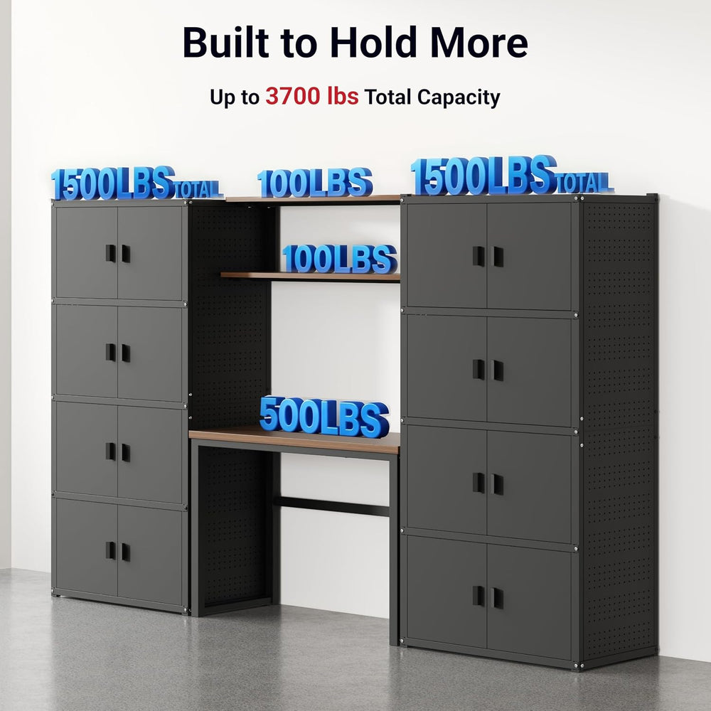 FLEXIMOUNTS 117"L Modular Garage Storage Cabinet with Workbench, Black