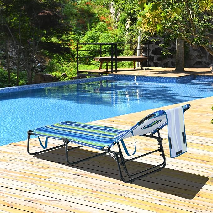 GYMAX Tanning Chair, 350lbs Beach Lounge Chair with Face Hole, Washable Pillo...