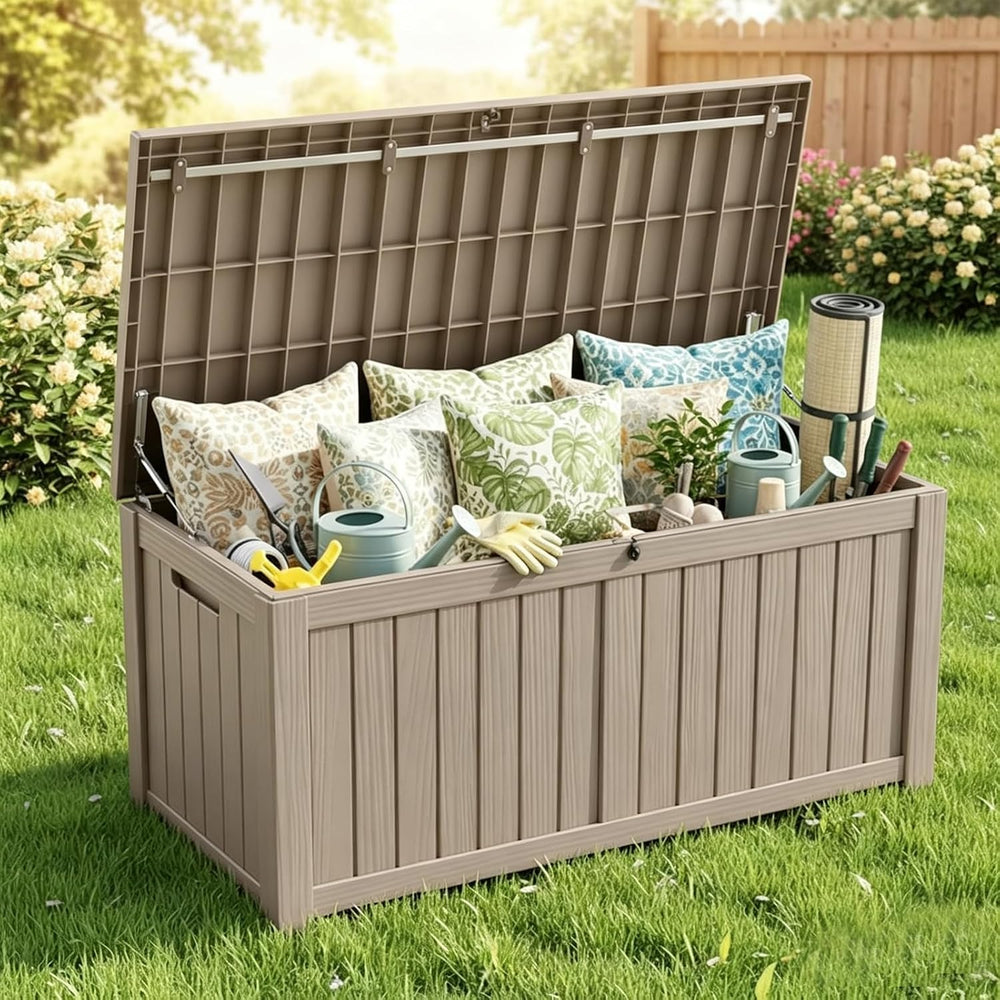 152 Gallon Resin Outdoor Storage Box, Waterproof Deck Box with Lockable Lid, ...