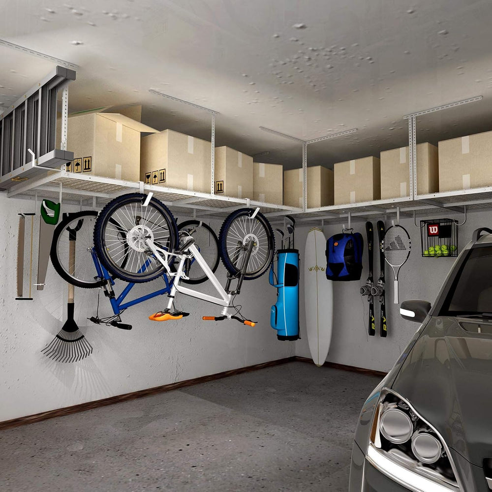 FLEXIMOUNTS 4x8 Overhead Garage Ceiling Storage Rack, 2 Pack, White