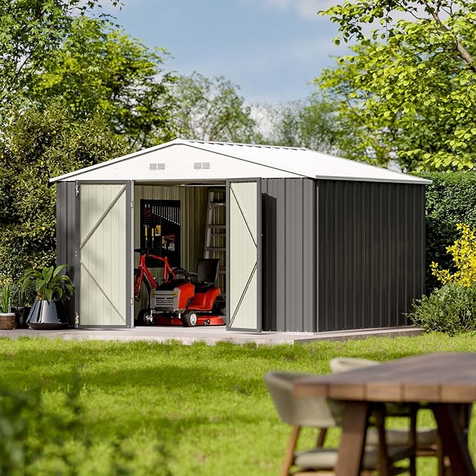 Patiowell 10 x 8 FT Outdoor Storage Shed, Large Garden Tool Metal Shed with S...