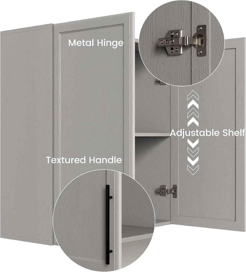 30"W Large Grey Wall cabinet for Laundry Room with Adjustable Shelf