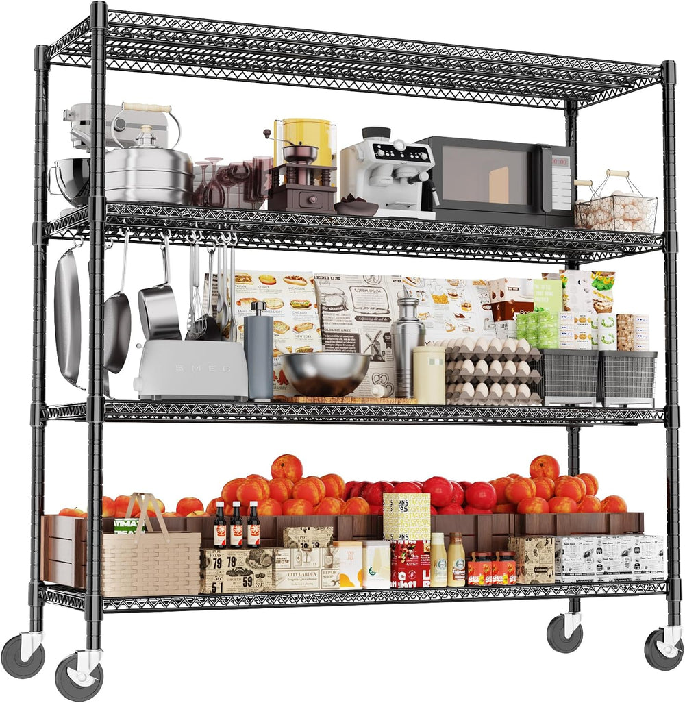 Heavy Duty Shelving, 76.2" H Garage Shelving Unit with Wheels, 4-Tier Ga...