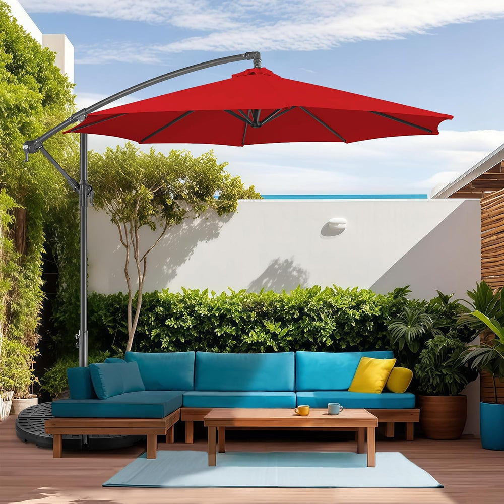 FLAME&SHADE Cantilever Patio Umbrella Outdoor, 10 FT, Red