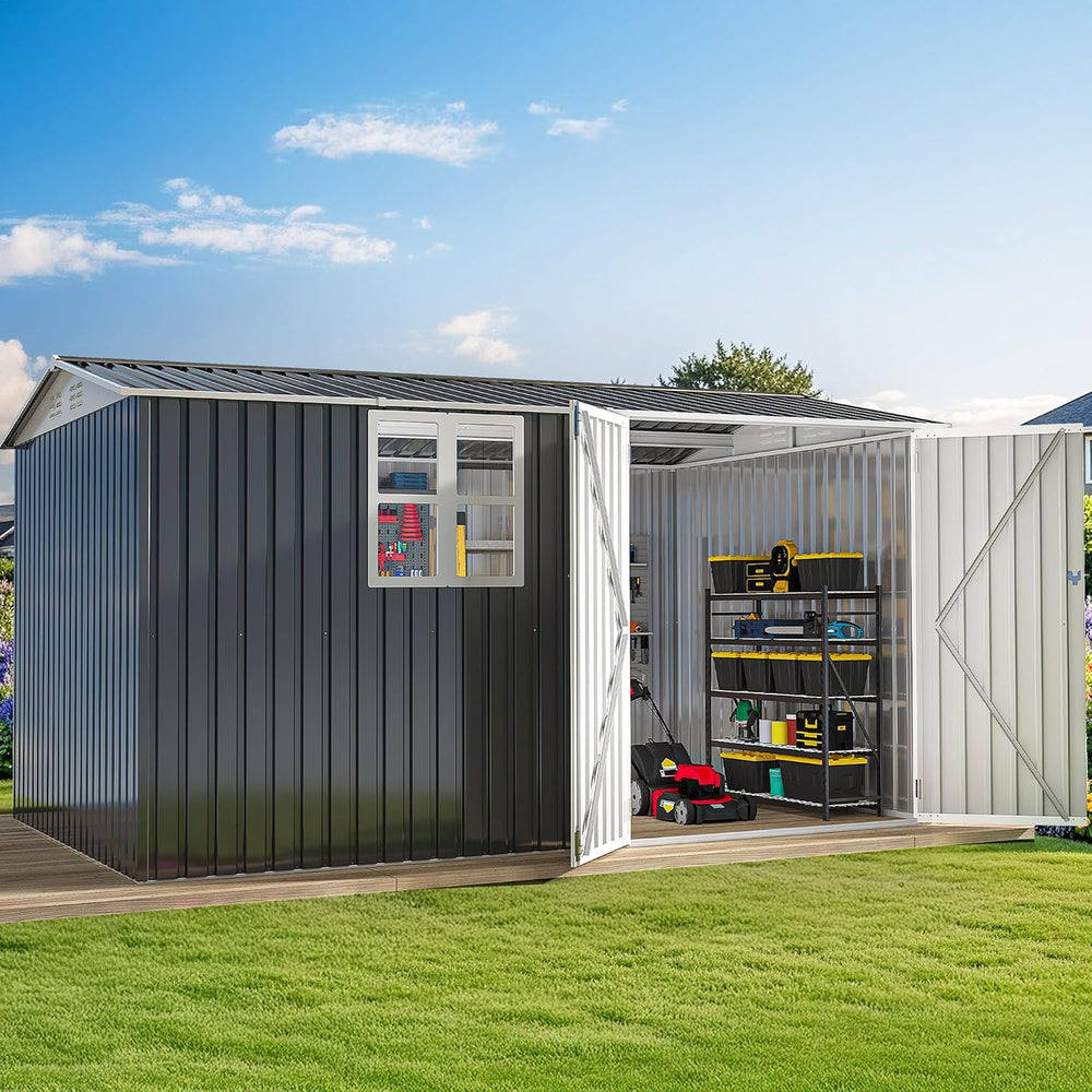 DWVO 12x8ft Large Outdoor Storage Shed with Window & Lockable Doors