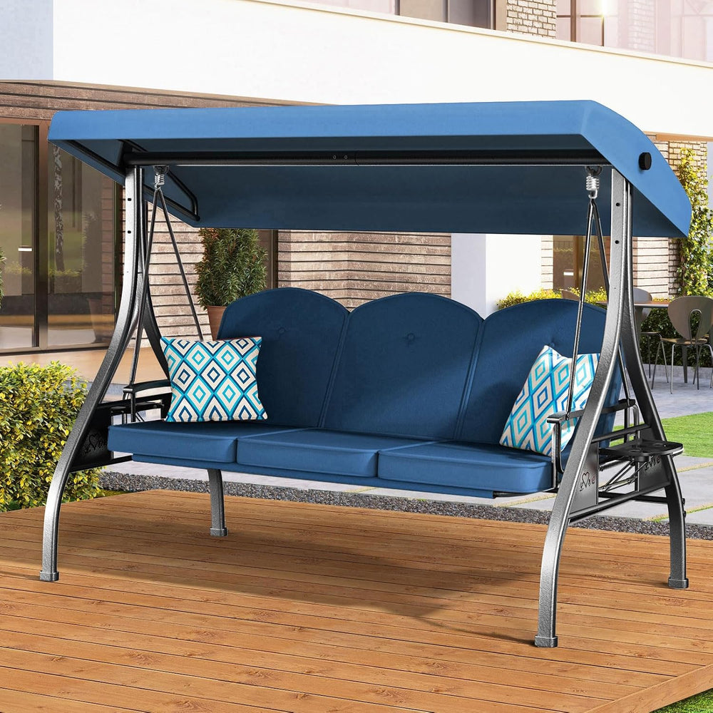 ZZW 3 Seat Outdoor Porch Patio Swing with Stand 800lbs 2-in-1 Convertible Swi...