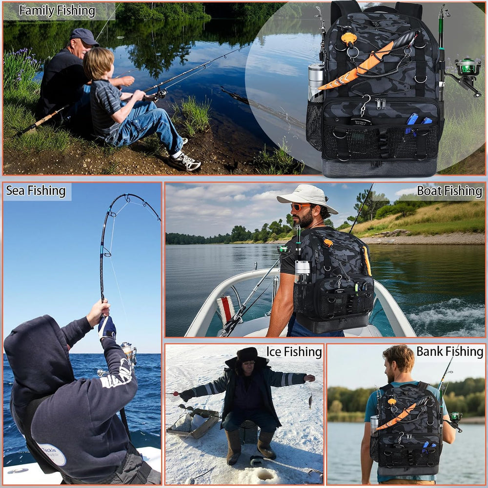 Fishing Backpack with Tackle Boxes and Rod Holder, Cooler, 30L Large Tackle B...