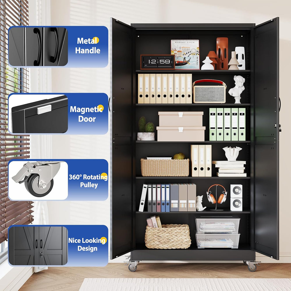 PAOFIN 79" Metal Garage Storage Cabinets with Wheels