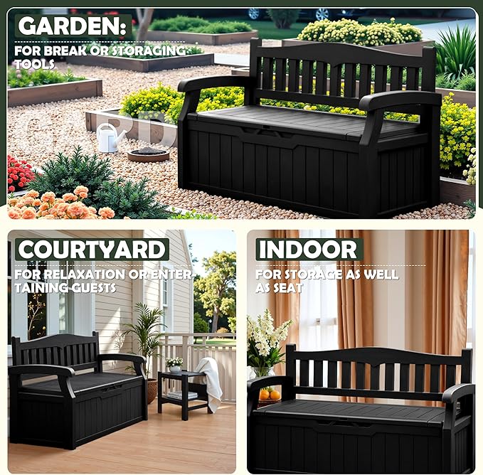 Flamaker 80 Gallon Storage Bench Outdoor Indoor, Durable All-Weather Seating ...