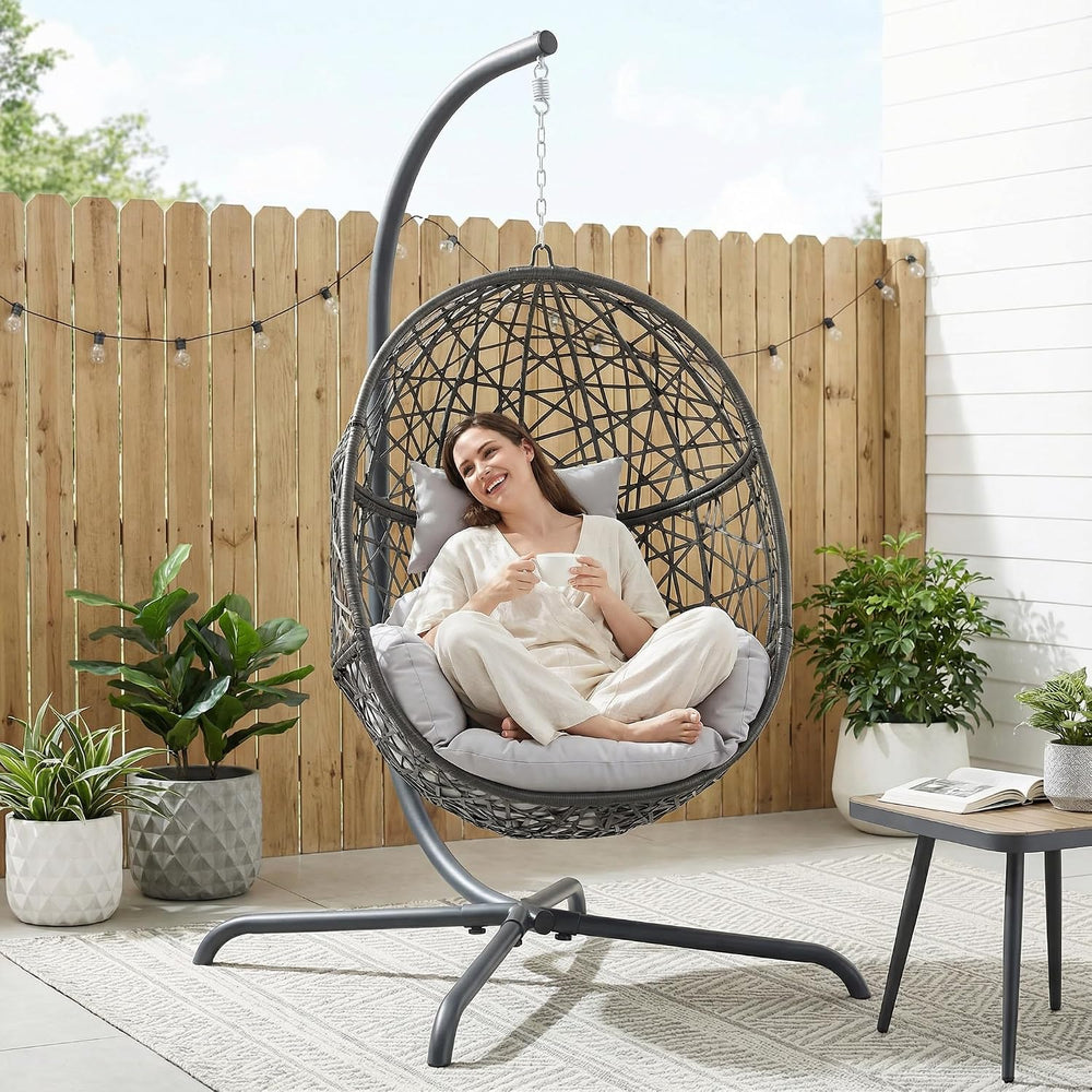 NICESOUL Swing Egg Chair with Stand, Bird Cage Patio Hanging Chair with Cushi...