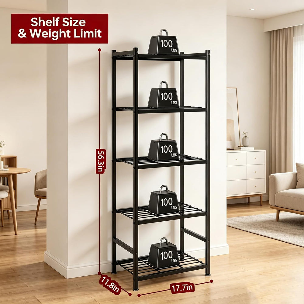 Storage Shelves, 5-Tier Metal Shelving Unit with Leveling Feet, Shelf Organiz...