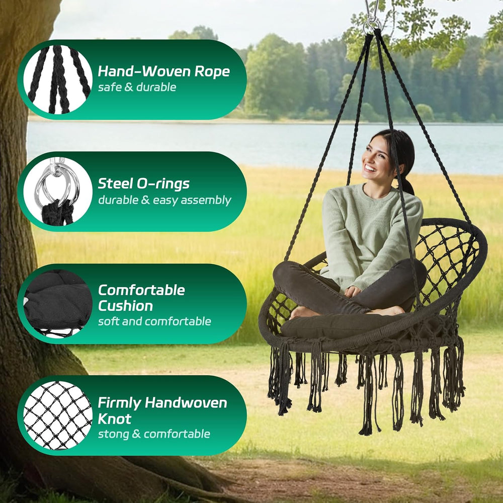 Hammock Chair Swing, 3 in 1 Hanging Chair with Cushion and Hardware Kits, 350...