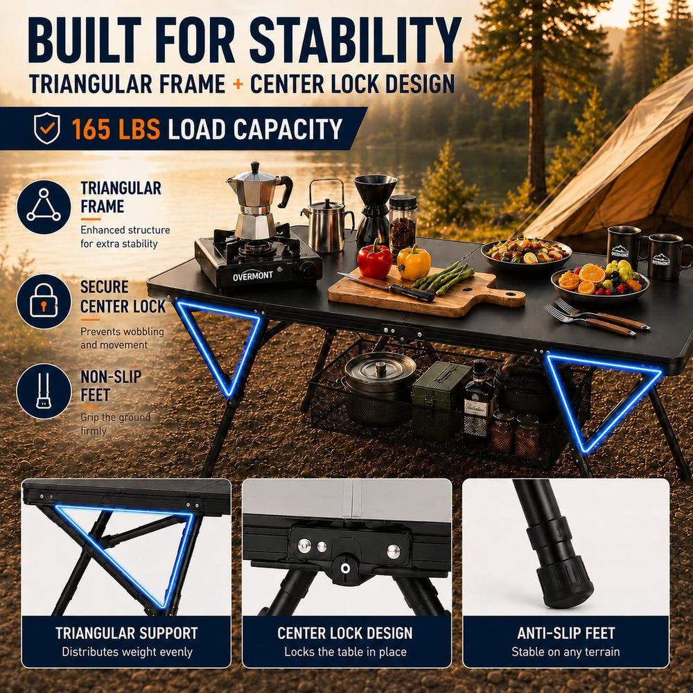 Overmont Folding Aluminum 4ft Camping Table with Carry Handle 2 Heights Up