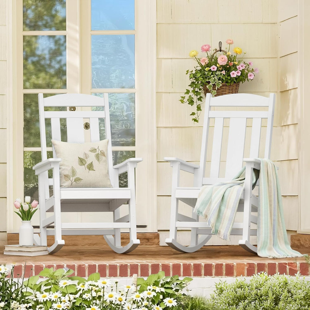 LUE BONA Outdoor Rocking Chairs Set of 2, Weather Resistant HDPS Poly Rocker ...