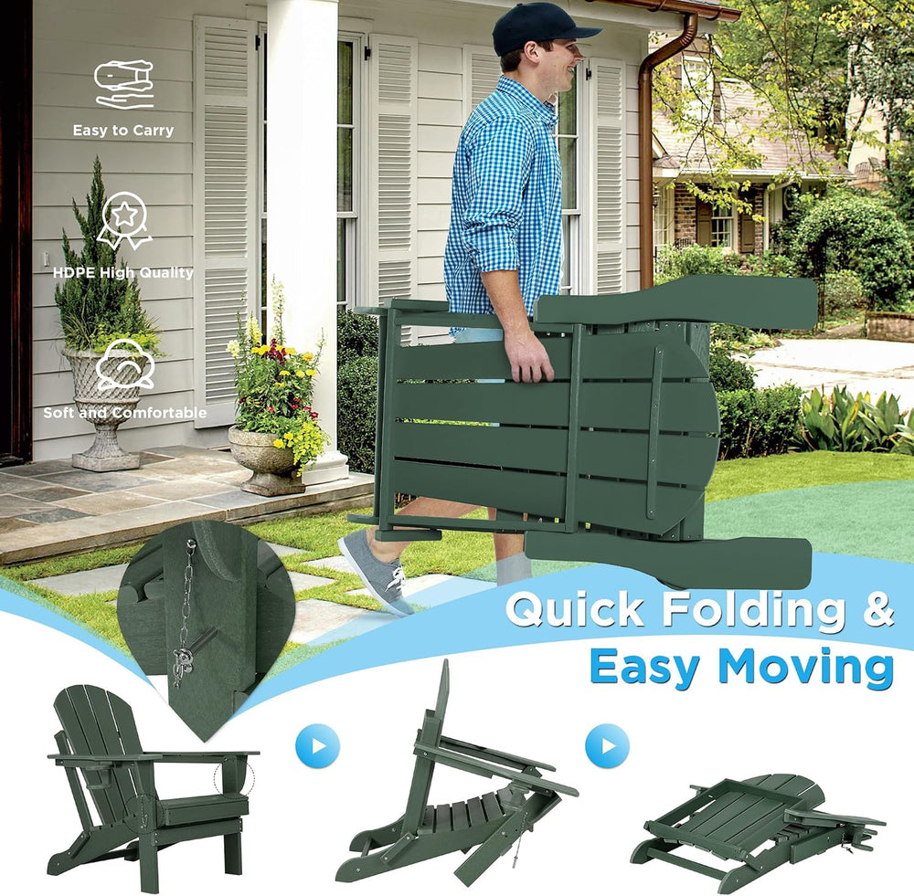 nalone Folding Adirondack Chairs Set of 2 with Cushion with Cup Holder, HDPE ...