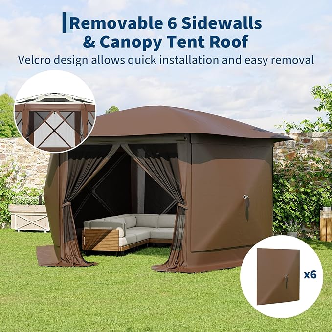 13x13FT 6-Sided Pop Up Gazebo Tent，One-Push Setup Canopy Tent with Removable ...