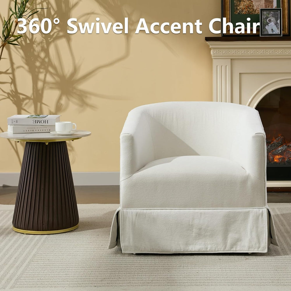 Swivel Accent Chairs Set of 2, Barrel Chair, Skirted Base, White