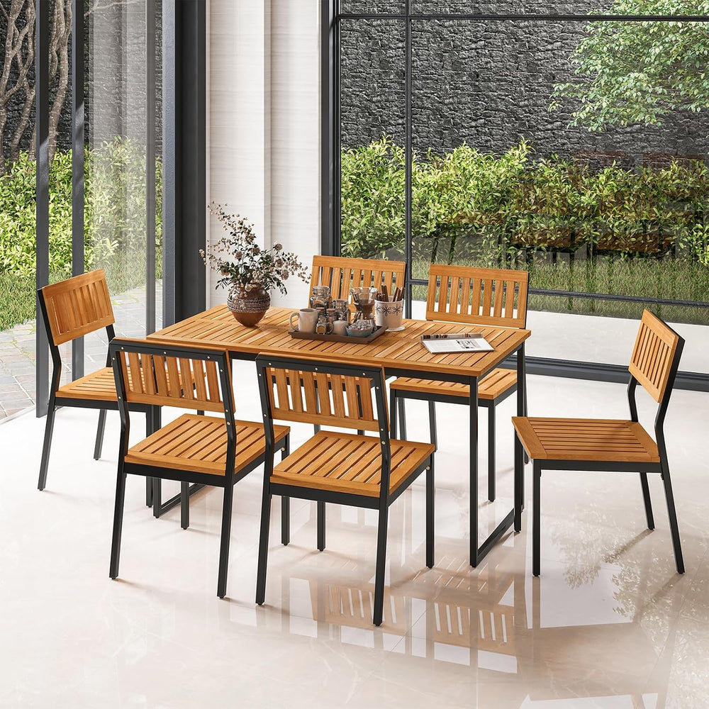 Tangkula 7 Piece Outdoor Dining Set for 6, Acacia Wood Rectangular Dining Tab...