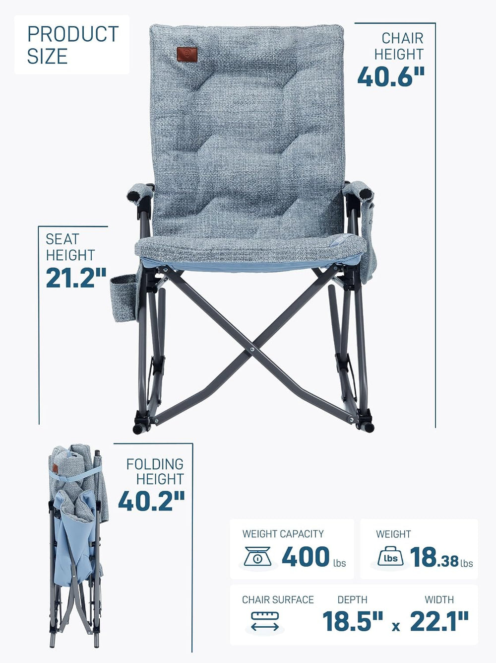 EVER ADVANCED Oversized Folding Rocking Camping Chair, Padded