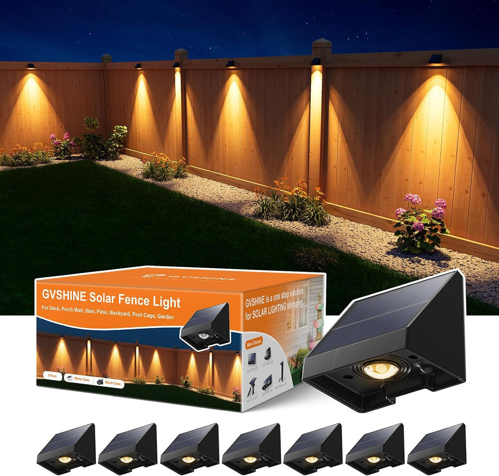 8 Pcs Decorative Sun Power Fence Lamp Outdoor Waterproof Warm White