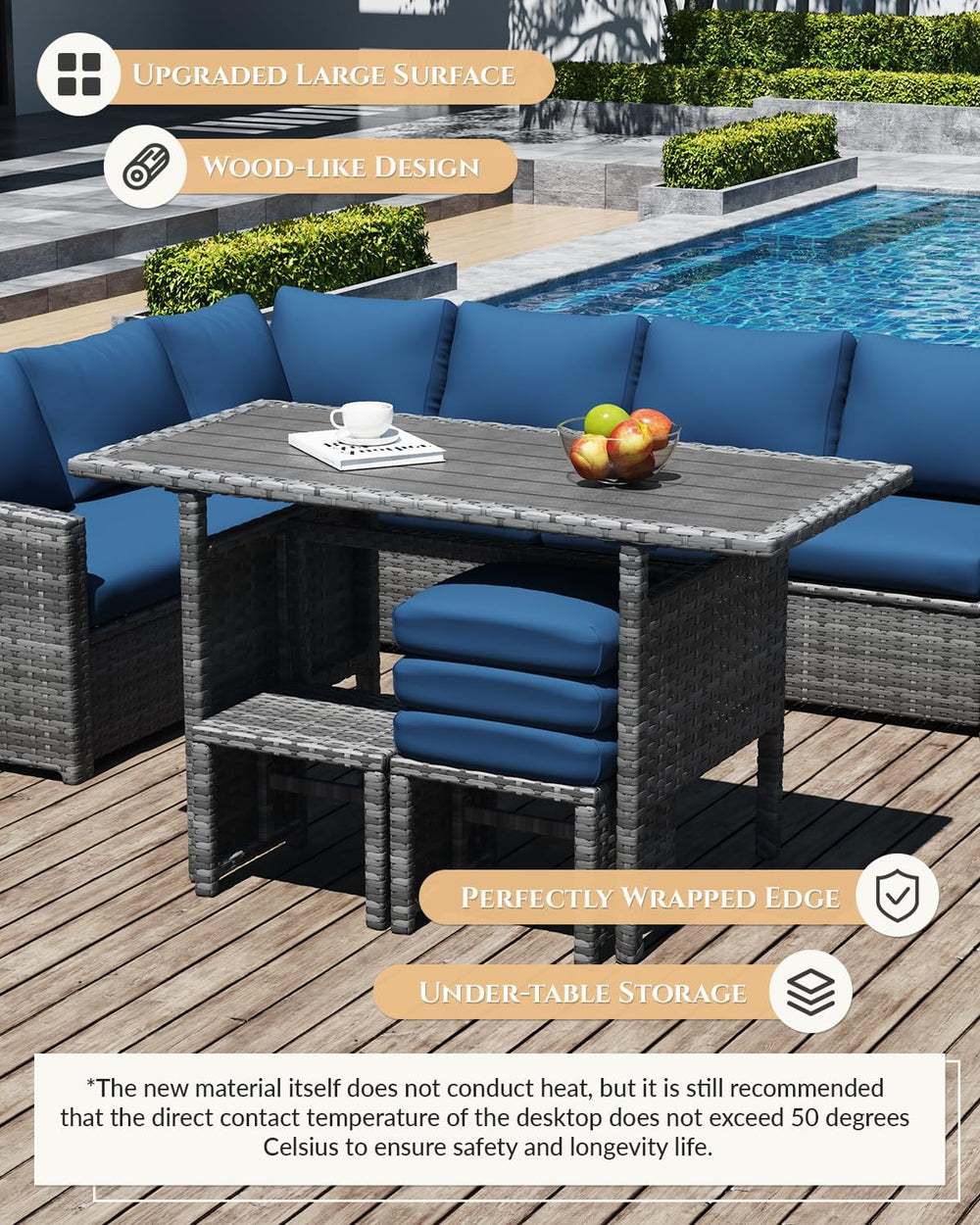 7 Pieces Patio Furniture Set, Outdoor Sectional Sofa Conversation Set, All We...