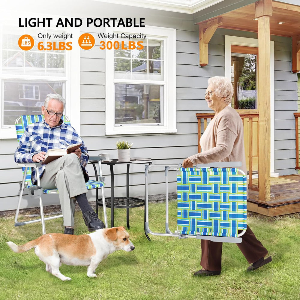 VINGLI Folding Aluminum Webbed Oversized Lawn Chairs with Detachable Cup Hold...
