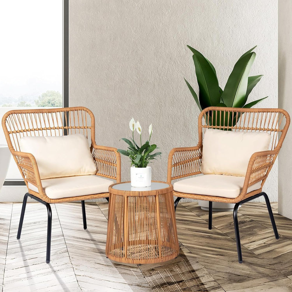 PROHIKER 3 Pieces Outdoor Wicker Bistro Patio Furniture Set, Porch Furniture ...