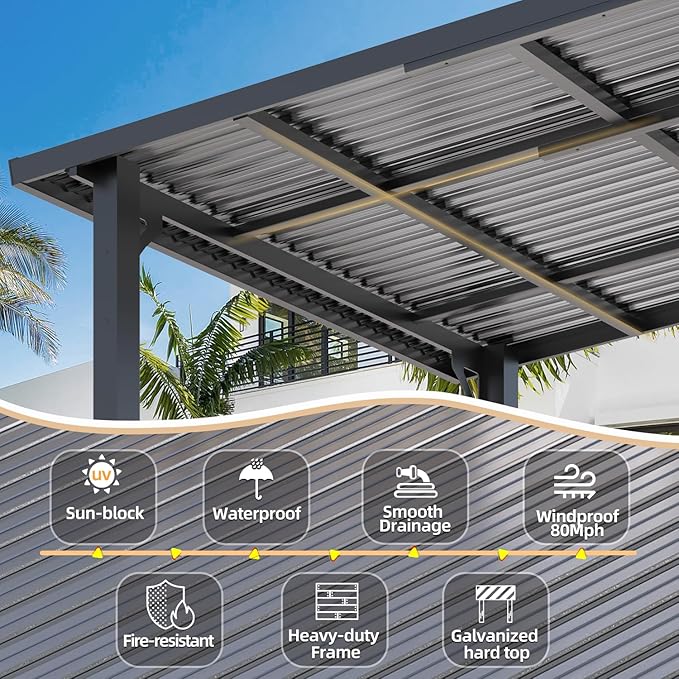 AECOJOY 8x8 Hardtop Gazebo Outdoor Pergola, Small Heavy Duty Lean to Metal Pe...