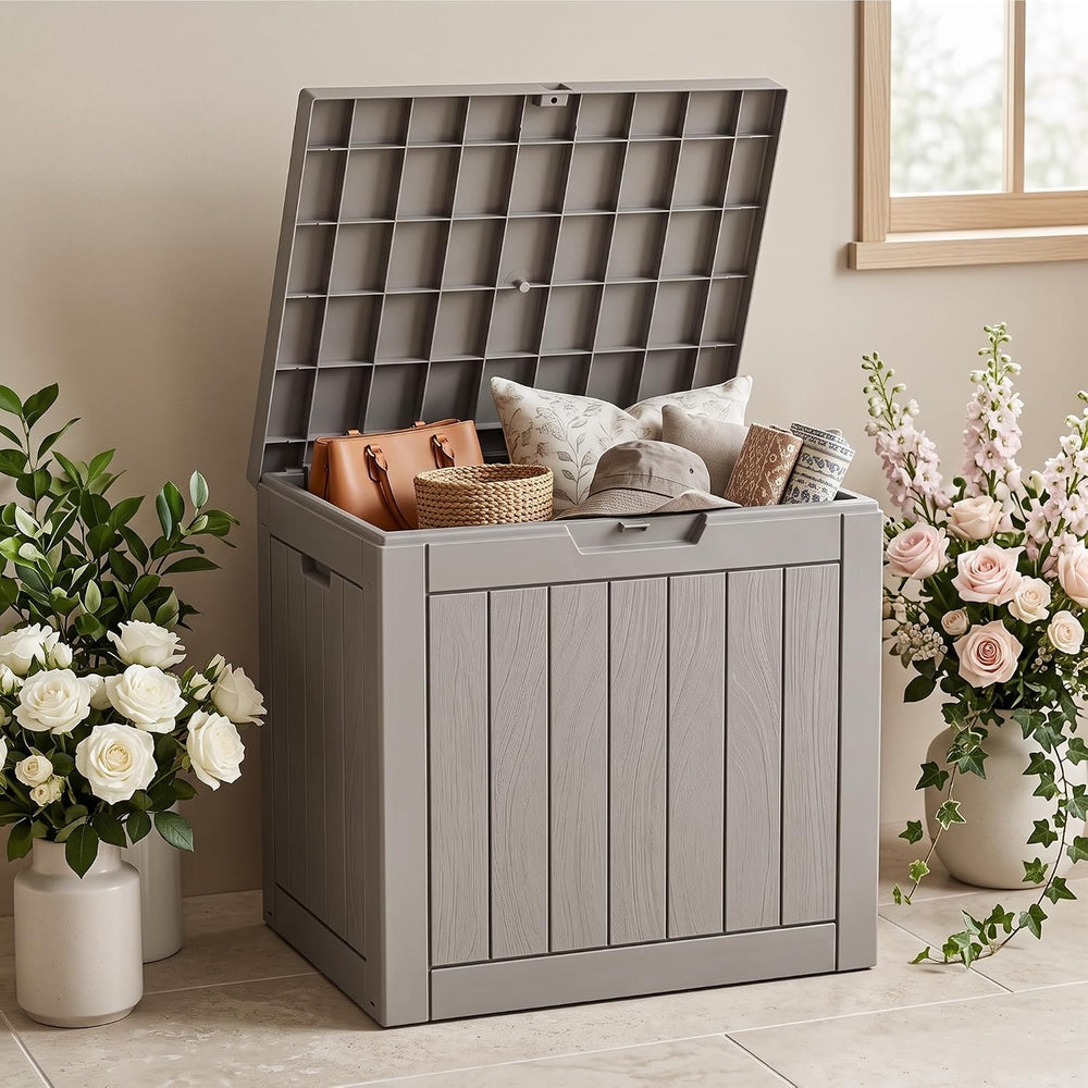 30 Gallon Outdoor Storage Box, Lockable Waterproof Resin Deck Box, Gray