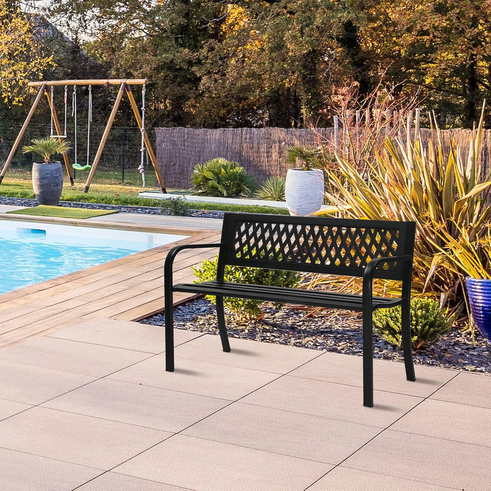 47in Outdoor Garden Park Bench,Outdoor Metal Porch Benches,Weatherproof Patio...