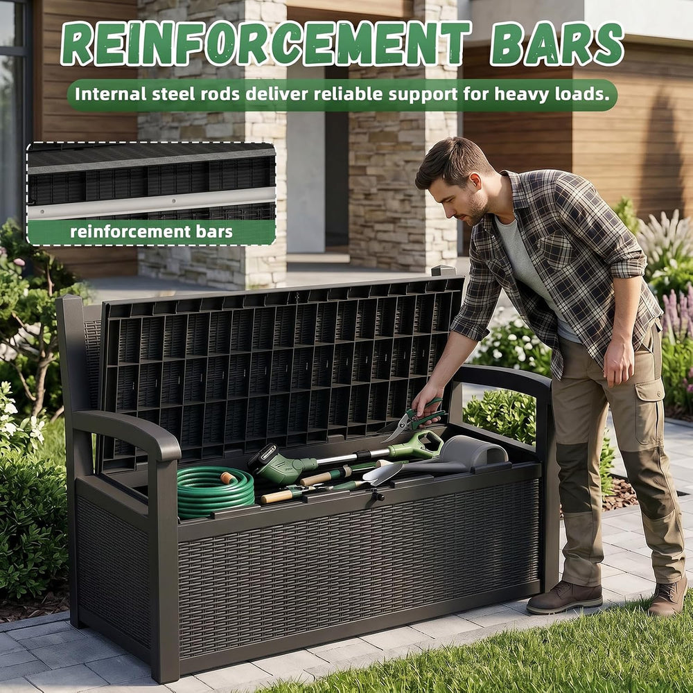 80 Gallon Outdoor Storage Bench Waterproof Resin Lockable UV Resistant Deck B...
