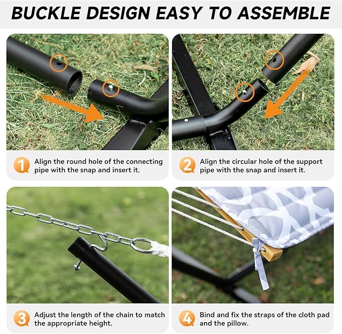 2 Person Outdoor Hammock with Stand, Cotton Rope Hammock with Polyester Pad, ...