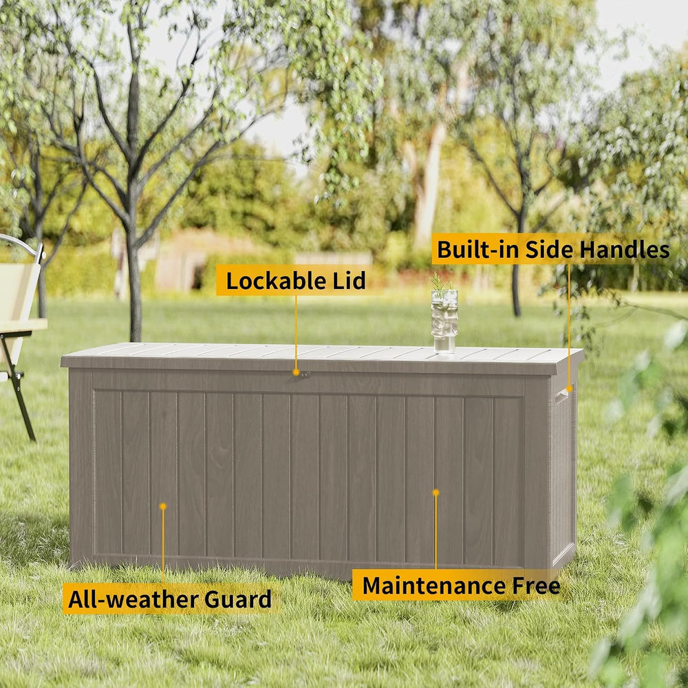300 Gallon Outdoor Storage Box, Waterproof Resin Deck Container with Lockable...