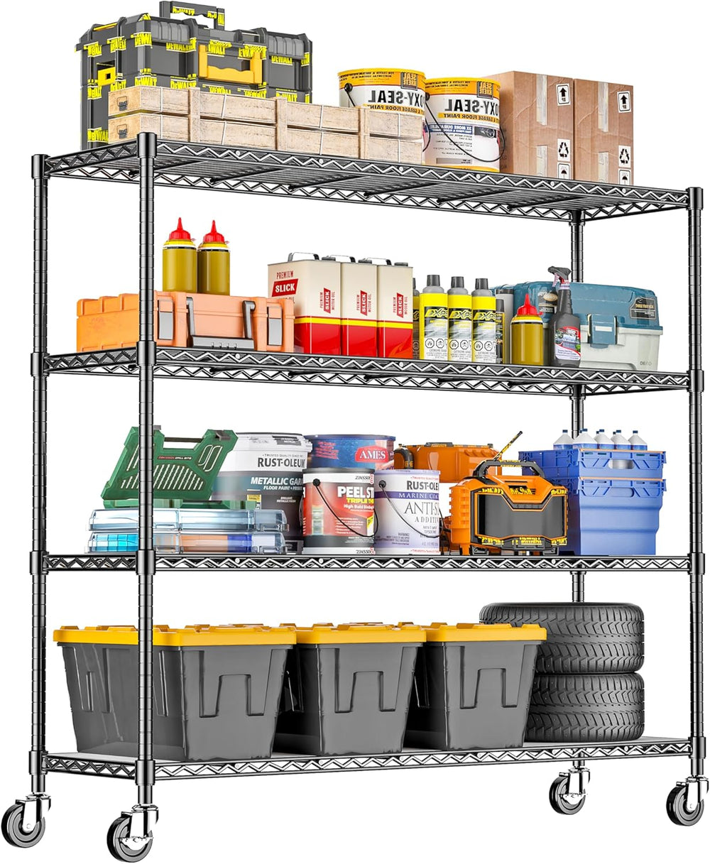 48" W Storage Shelves 1500LBS Metal Shelving Unit with Wheels, Adjustabl...