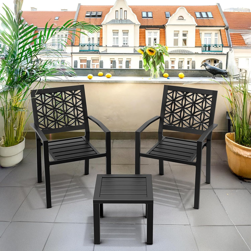 VINGLI 3-Piece Outdoor Bistro Set, Stackable Modern Metal Steel Table and Cha...