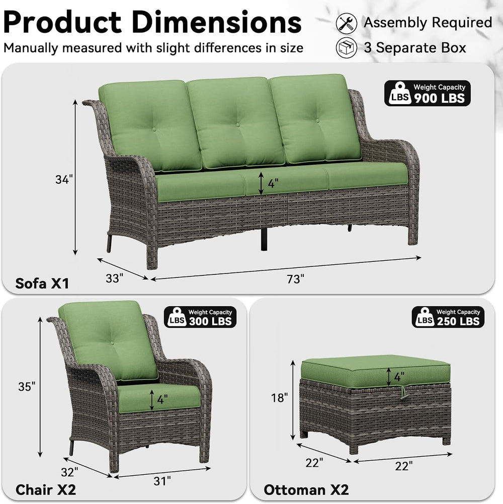 5 Piece Outdoor Wicker Patio Furniture Set, Patio Chairs Set with Thickened O...