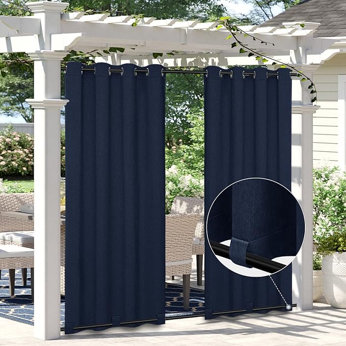 Easy-Going Linen Look Outdoor Curtains Waterproof Windproof Porch Curtains, S...