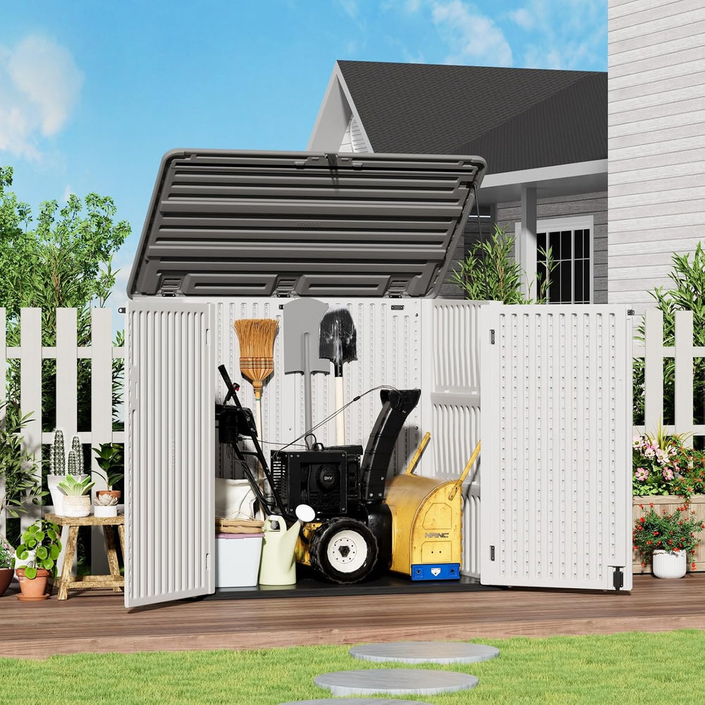 ZZM Large Outdoor Storage Shed, 48 Cu Ft Resin Versatile Storage Cabinet for ...