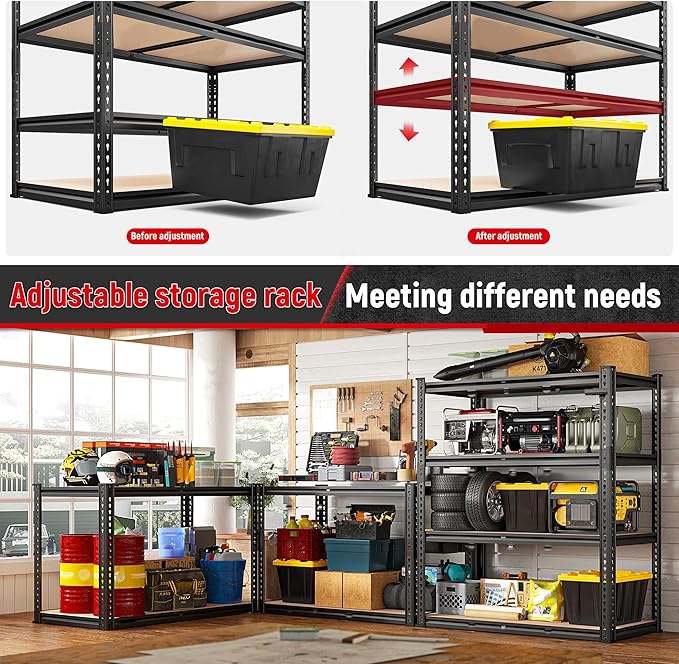 REIBII 40" W Garage Shelving 2000LBS Storage Shelves Adjustable Metal Sh...