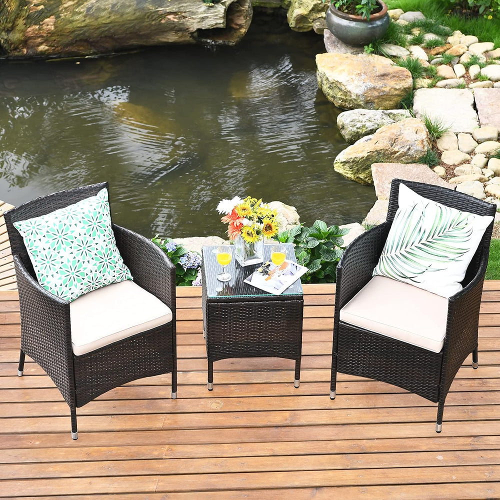 Tangkula Patio Furniture Set 3 Piece, Outdoor Wicker Rattan Conversation Set ...