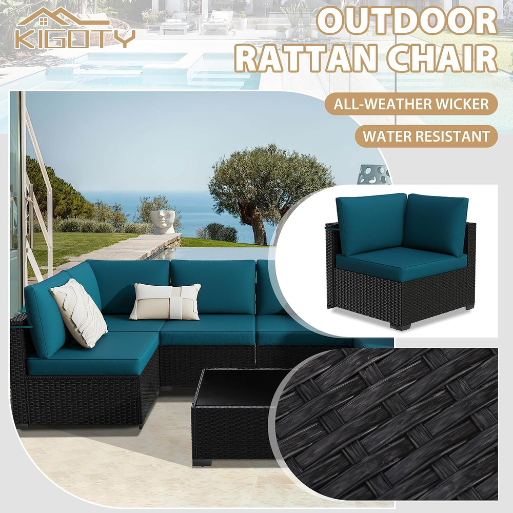 KIGOTY 7-Piece Patio Furniture Set, All-Weather PE Rattan Outdoor Sectional S...