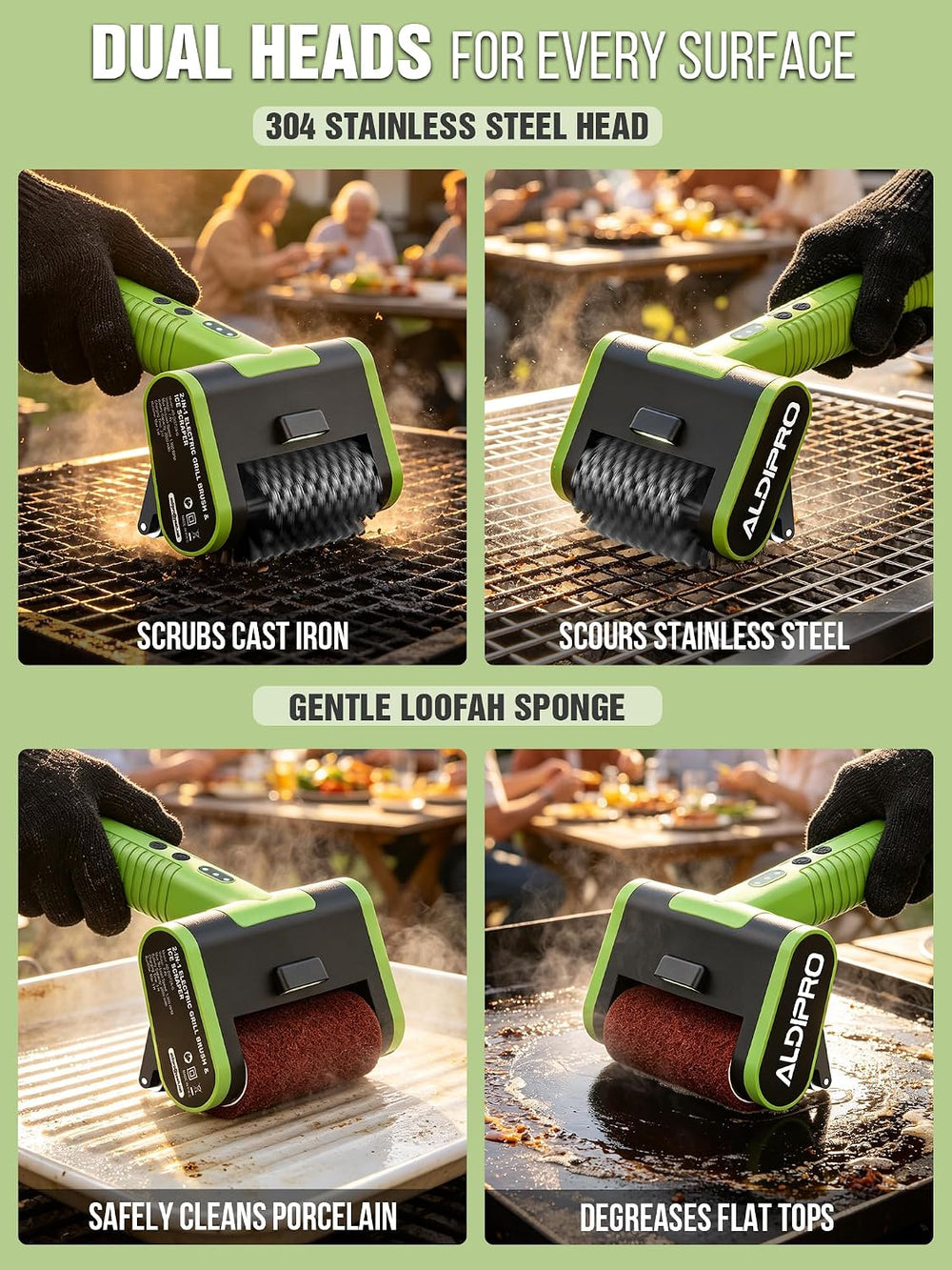 2-in-1 Electric Grill Brush & Ice Scraper with 1900 RPM Heavy Duty Motor ...