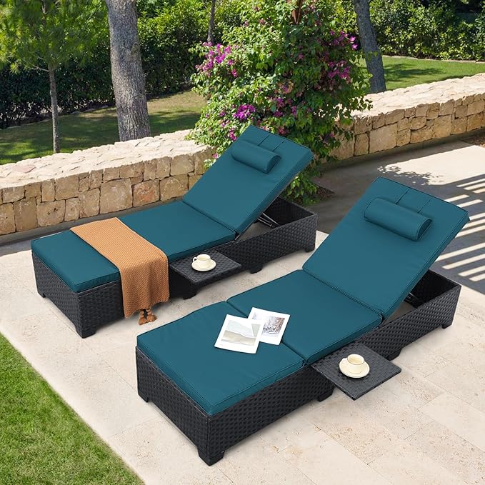 WAROOM Outdoor Chaise Lounge Chairs for Outside Patio Furniture Set of 2 Wick...
