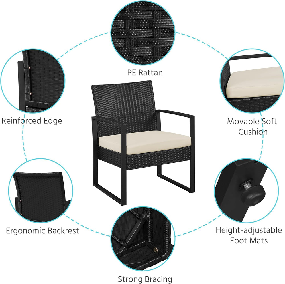 Yaheetech 3 Pieces Rattan Bistro Set, Outdoor Wicker Patio Modern Conversatio...