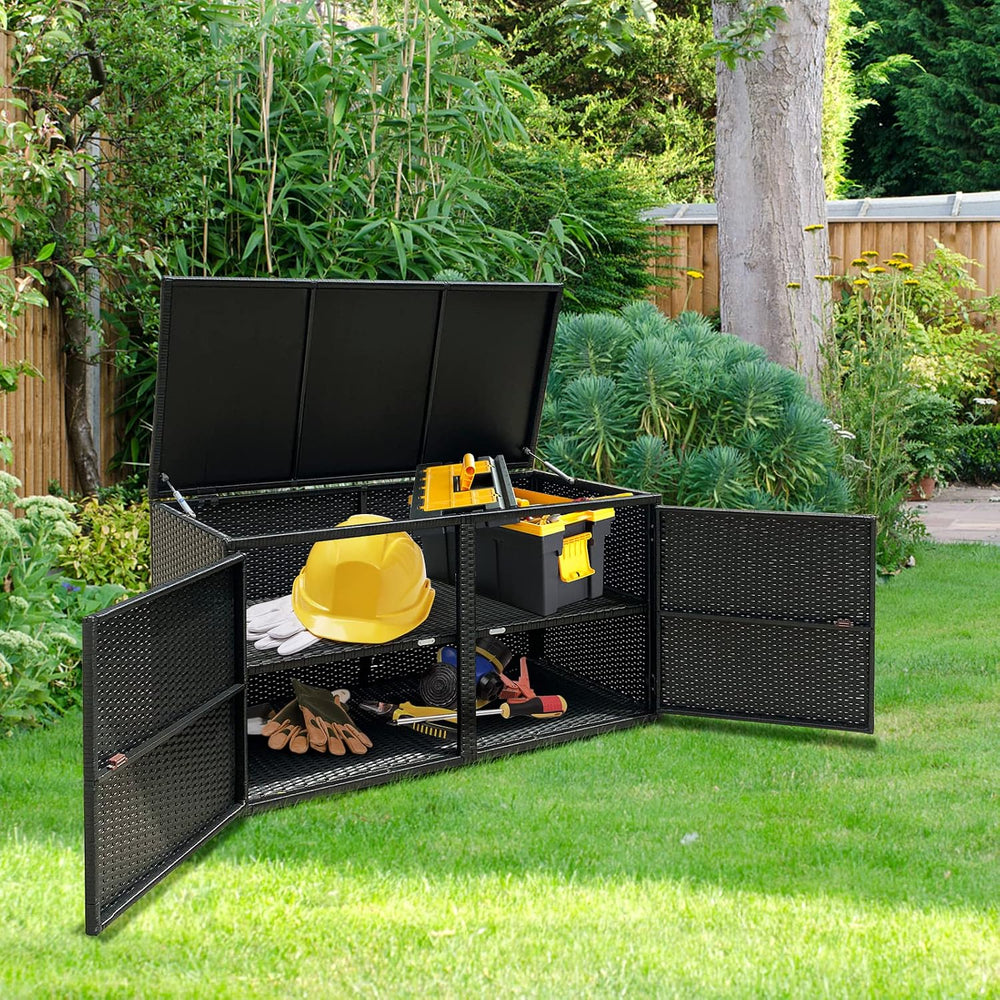HAPPYGRILL Deck Box Outdoor Wicker Storage Box Cabinet, 88 Gallon Patio Ratta...