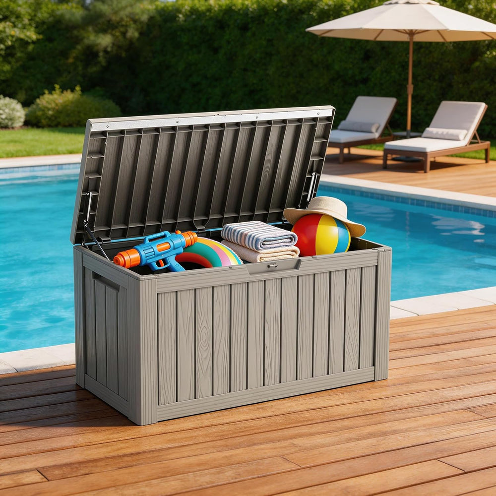 Mars Villa 90 Gallon Deck Box, Outdoor Storage Box, Outside Bin, Grey