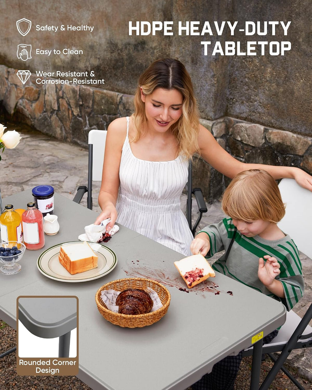 FanttikOutdoor Folding Table 4 Foot Quick Adjust Portable Plastic 4 Heights