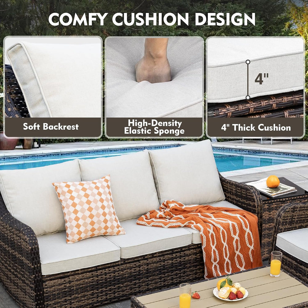 MEISSALIVVE 7 Pieces Patio Furniture Set with Swivel Chair, Outdoor Patio Con...